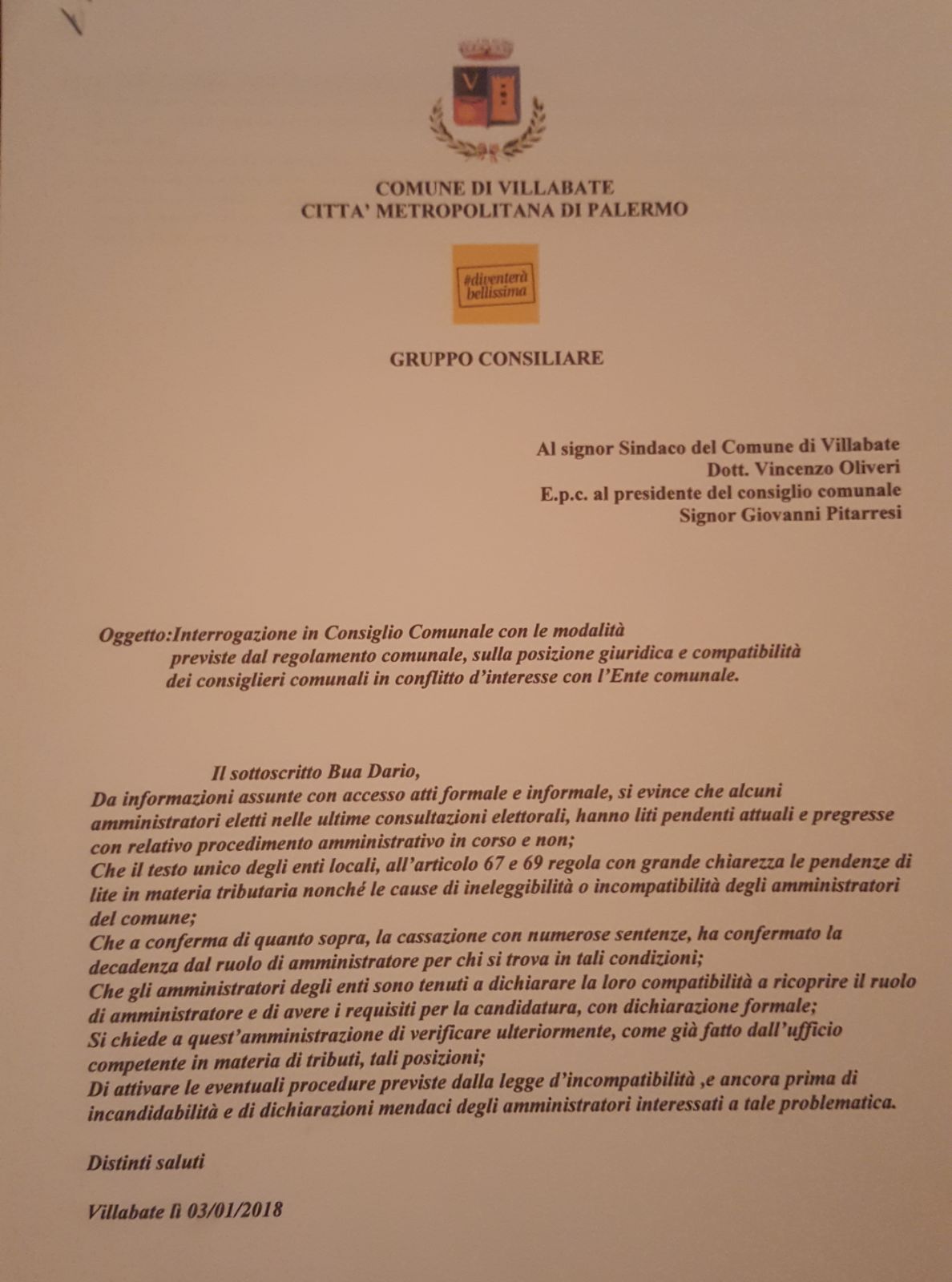 Interrogazione amministratori con carichi pendenti verso il Comune stesso