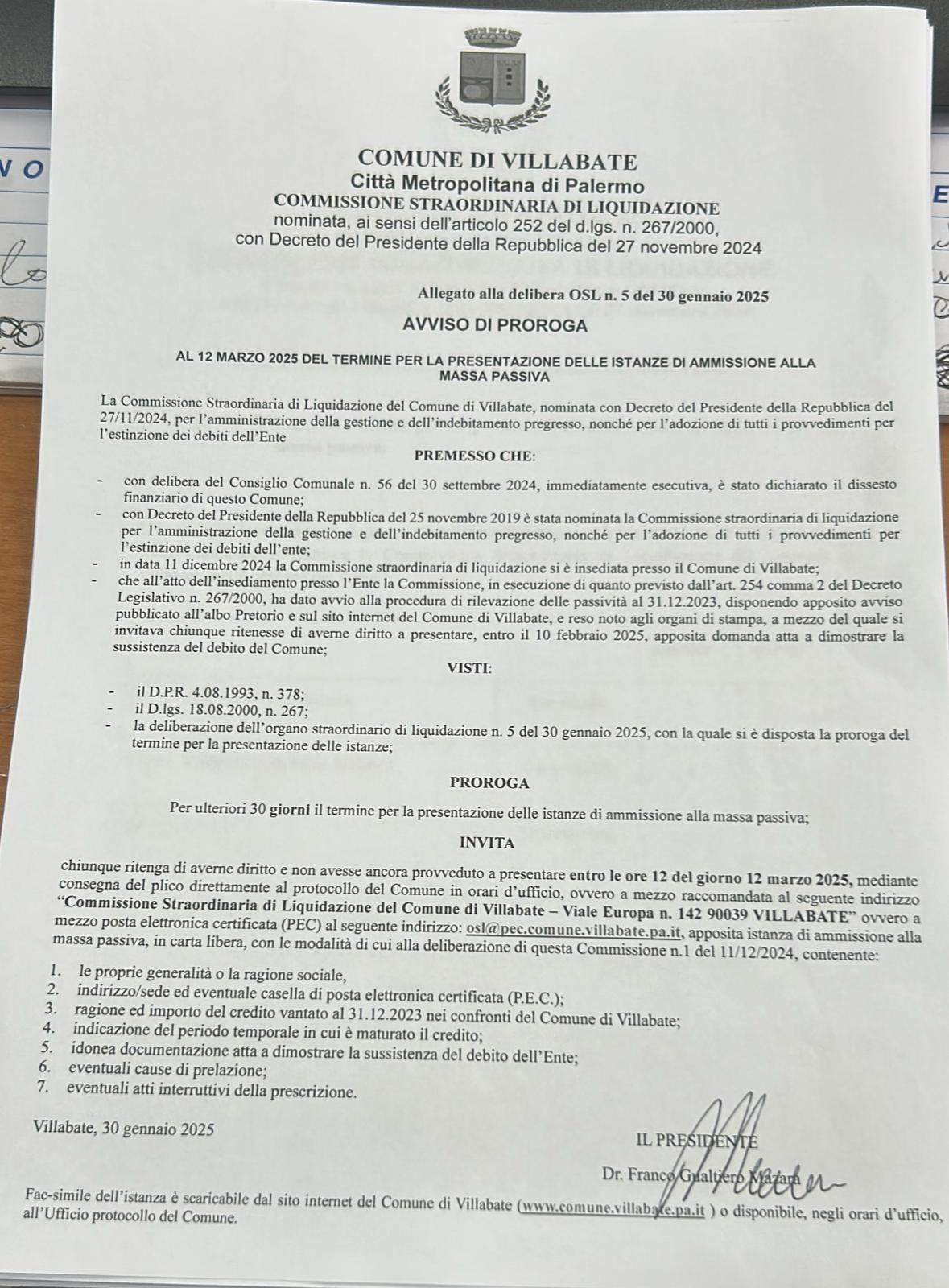 Proroga ai Creditori